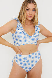 Floral Print High Waisted Bikini Bottoms With Ruched Sides