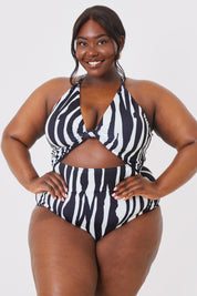 Control Abstract Print Knot Detail Cut Out Swimsuit