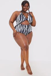 Control Abstract Print Knot Detail Cut Out Swimsuit