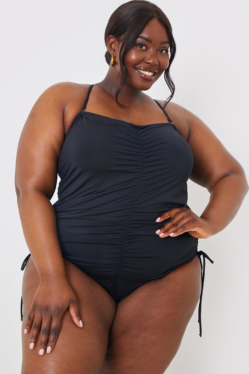 Control Abstract Ruched Bandeau Swimsuit
