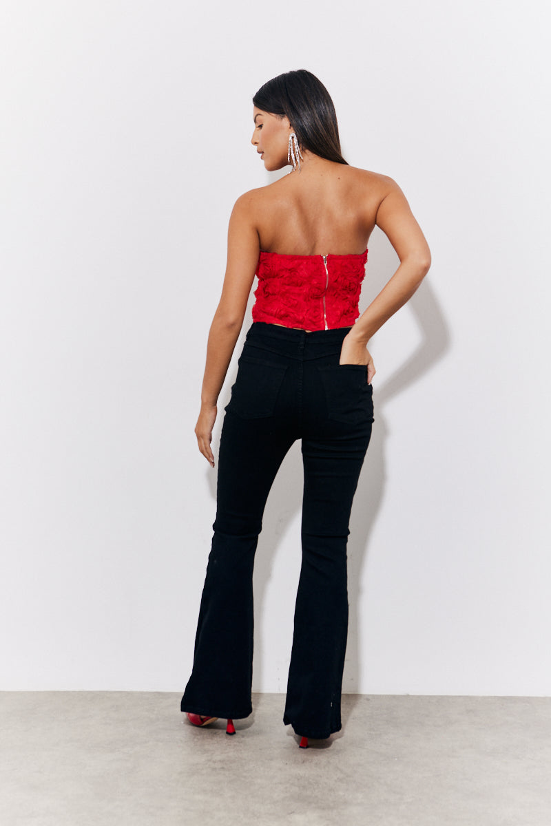 Red 3D Floral Bandeau Top