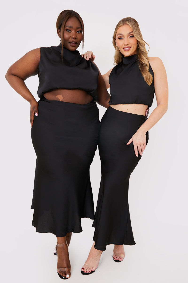 Satin Draped High Neck Top Co Ord