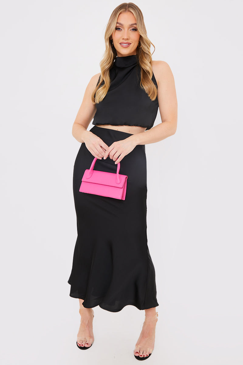 Satin Draped High Neck Top Co Ord