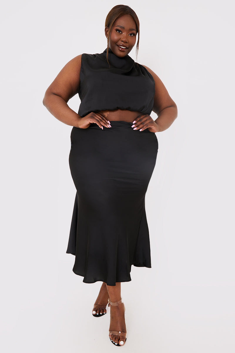 Satin Draped High Neck Top Co Ord