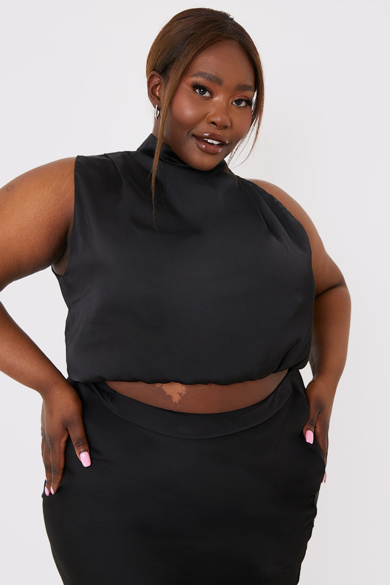 Satin Draped High Neck Top Co Ord
