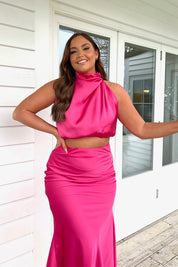 Satin Draped High Neck Top Co Ord