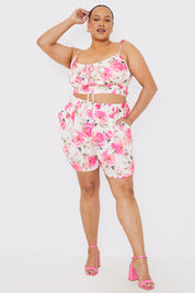 Printed Gathered Bust Tie Strap Top Co-ord