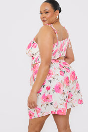 Printed Gathered Bust Tie Strap Top Co-ord