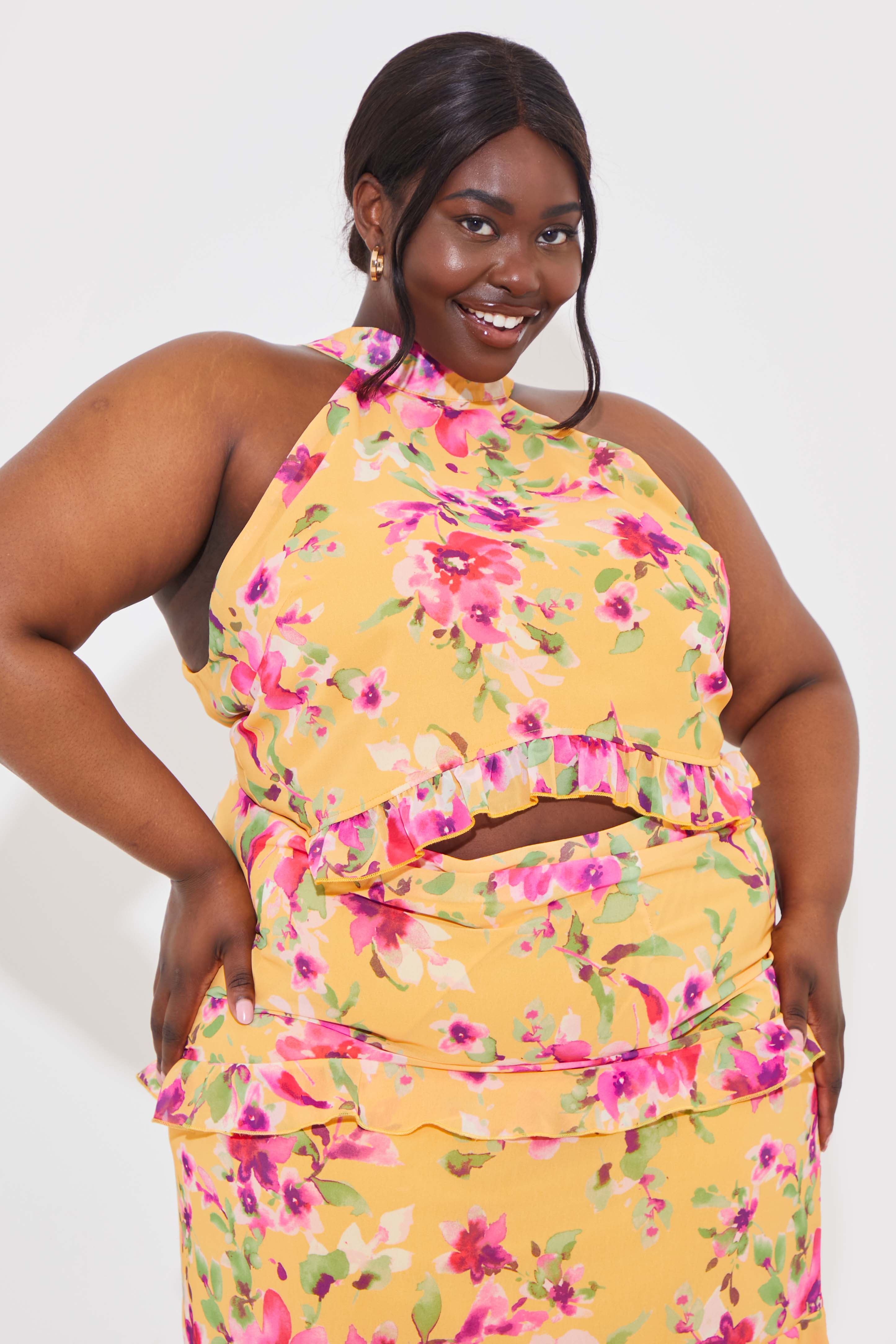 Floral Printed Chiffon Crop Top