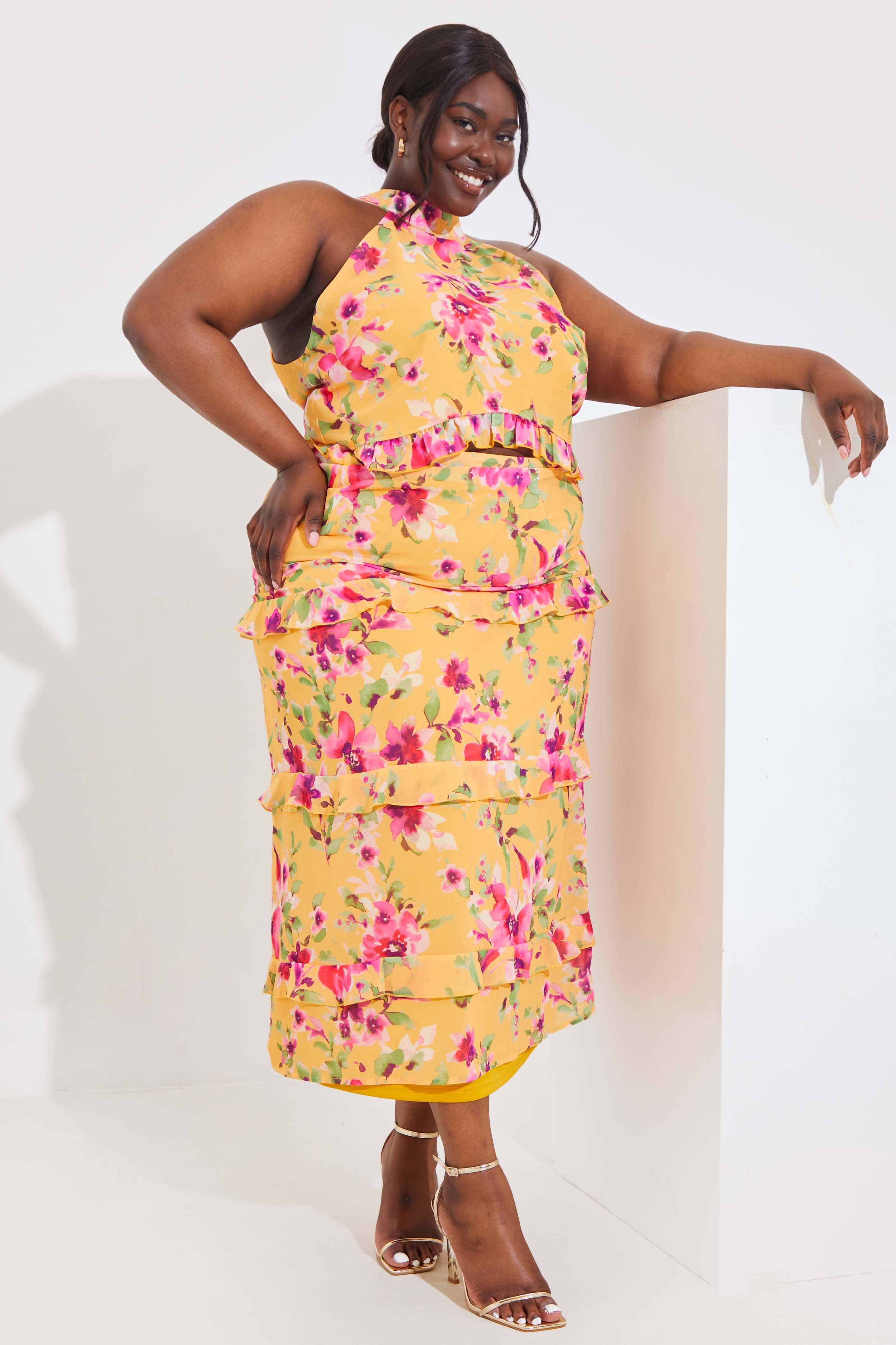 Floral Printed Chiffon Crop Top