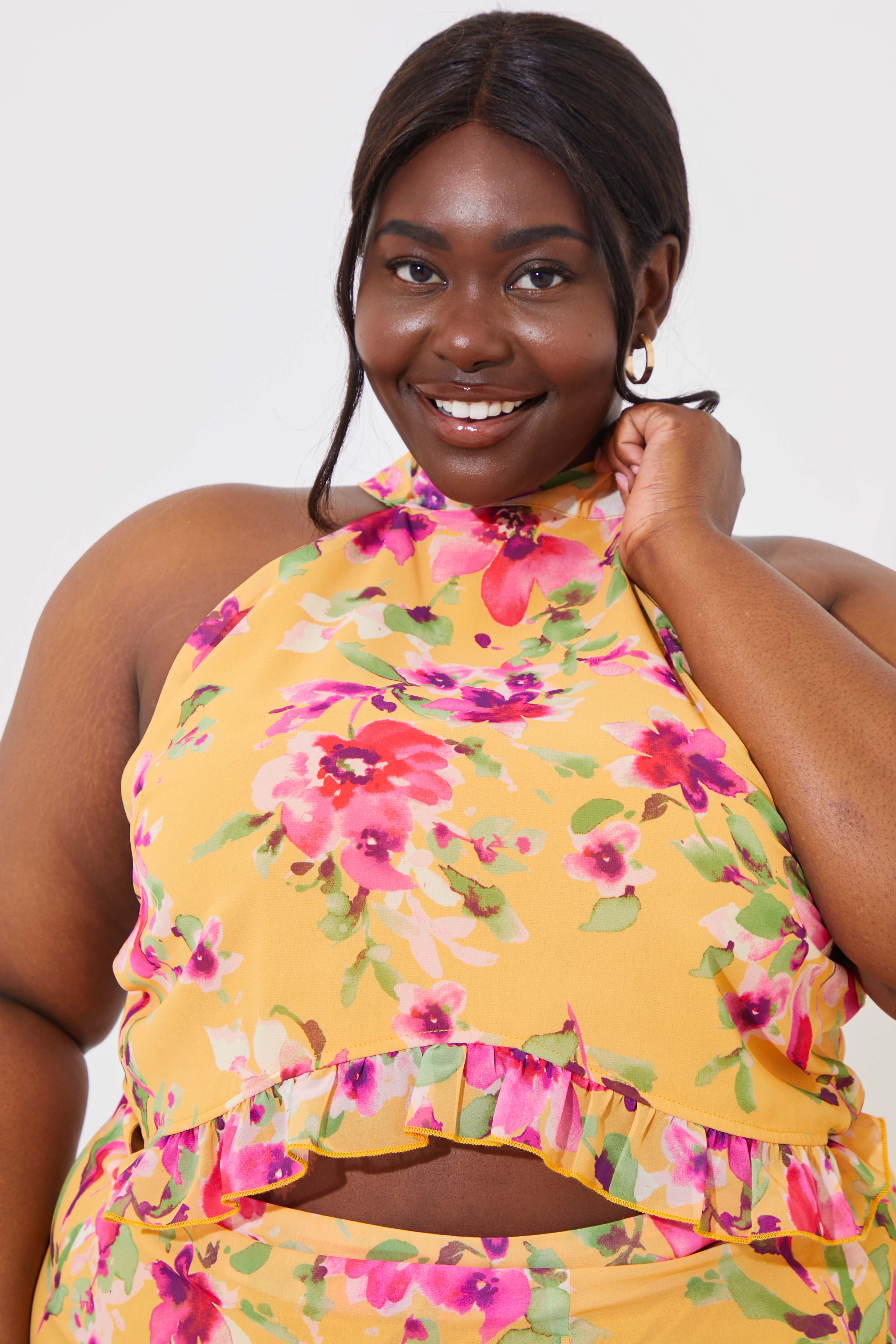 Floral Printed Chiffon Crop Top