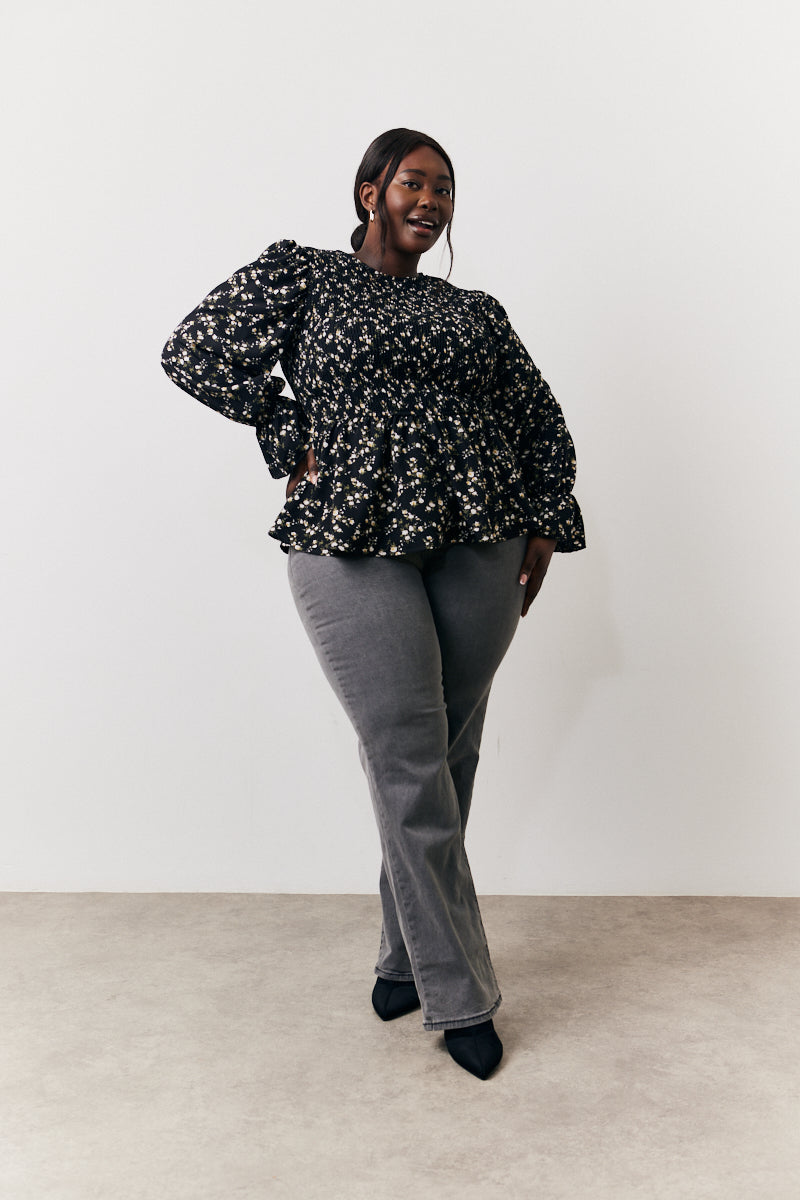 Floral Belted Shirred Bust Blouse