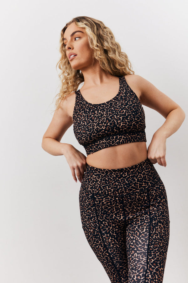 Racer Back Leopard Print Sports Bra