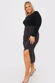 Floral Print Ruched Midi Skirt