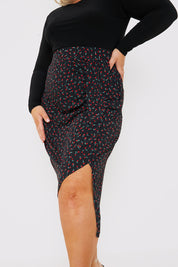 Floral Print Ruched Midi Skirt