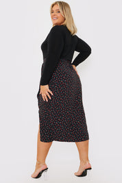 Floral Print Ruched Midi Skirt