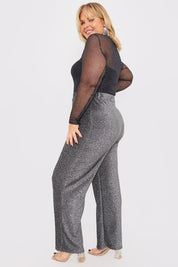 Silver Sparkle Jersey Wide Leg Trousers