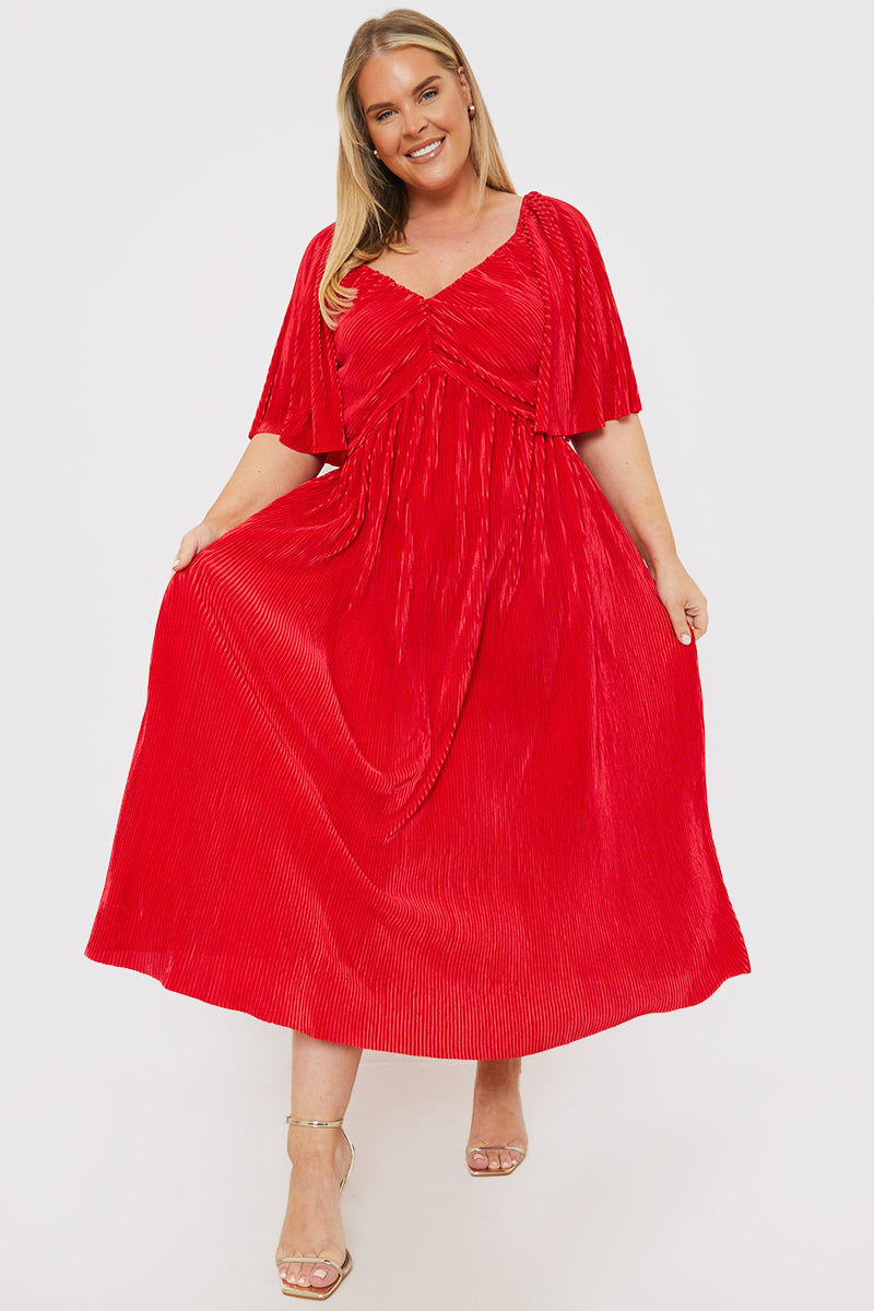 Pleated Flutter Sleeve Midi Dress – InTheStyle
