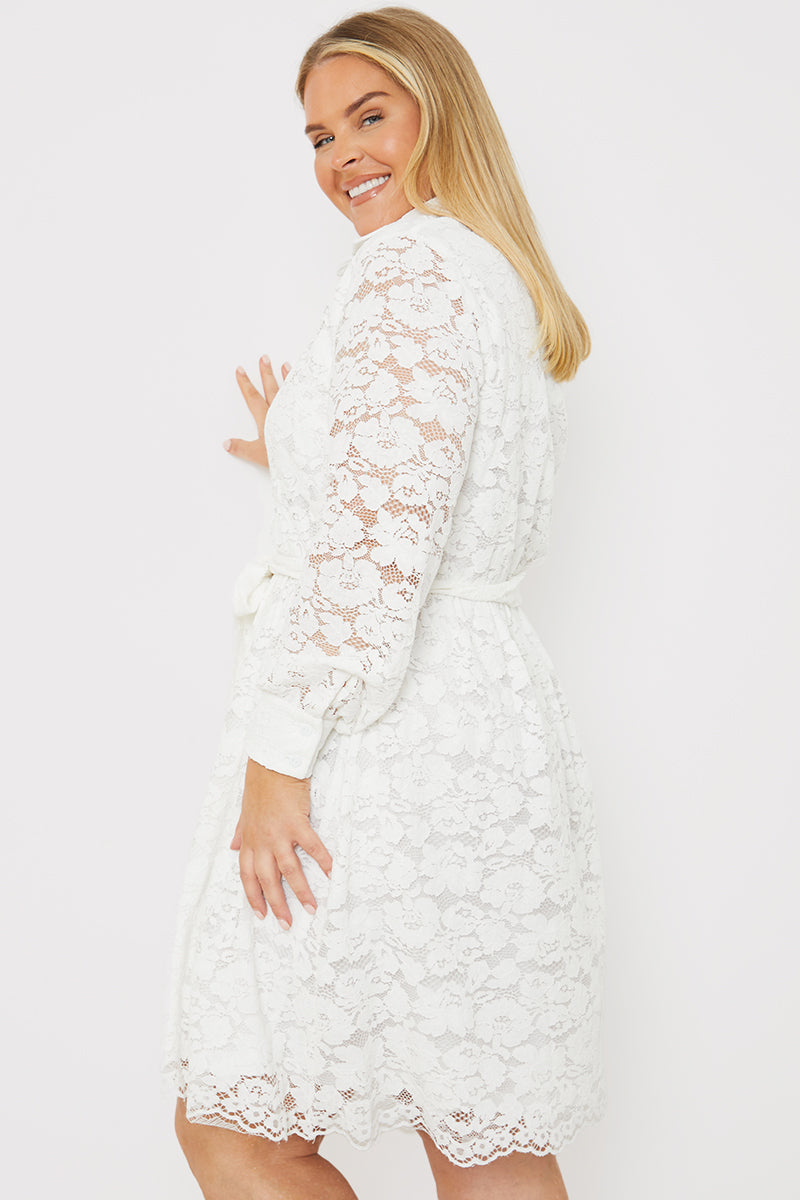 Lace Belted Mini Shirt Dress