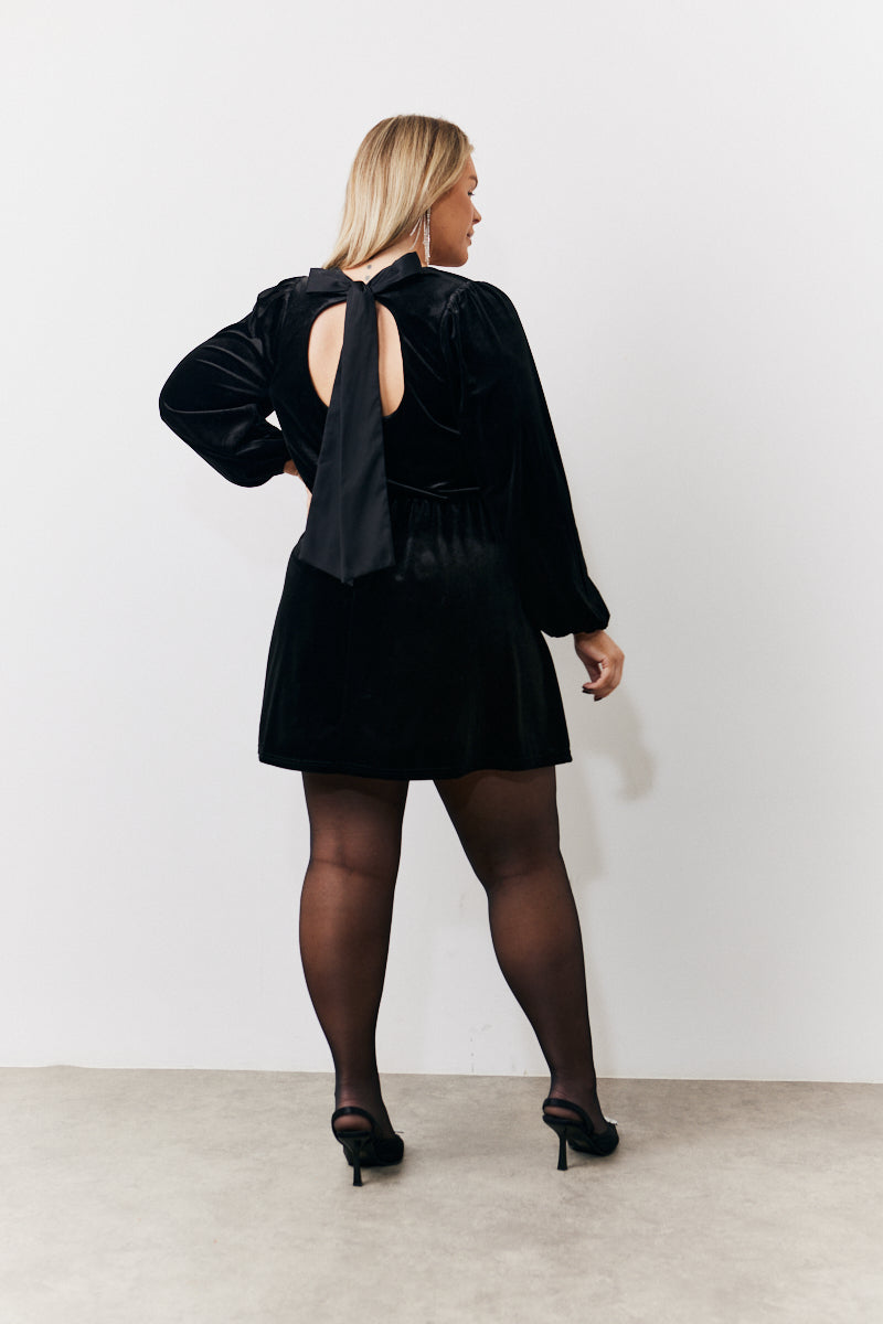 Black Bow Back Velour Mini Dress InTheStyle Black Bow Back Velour Mini Dress InTheStyle