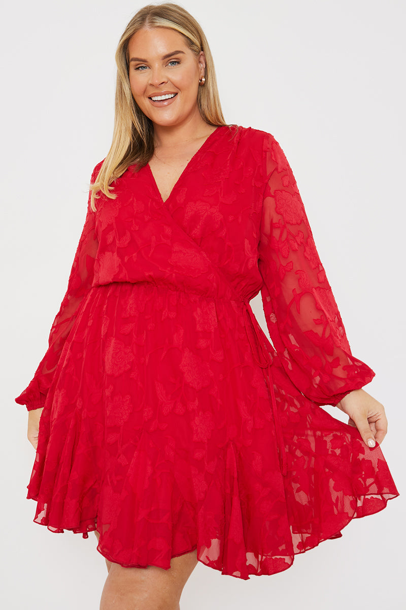 Floral Jacquard Chiffon Wrap Detail Mini Dress – InTheStyle