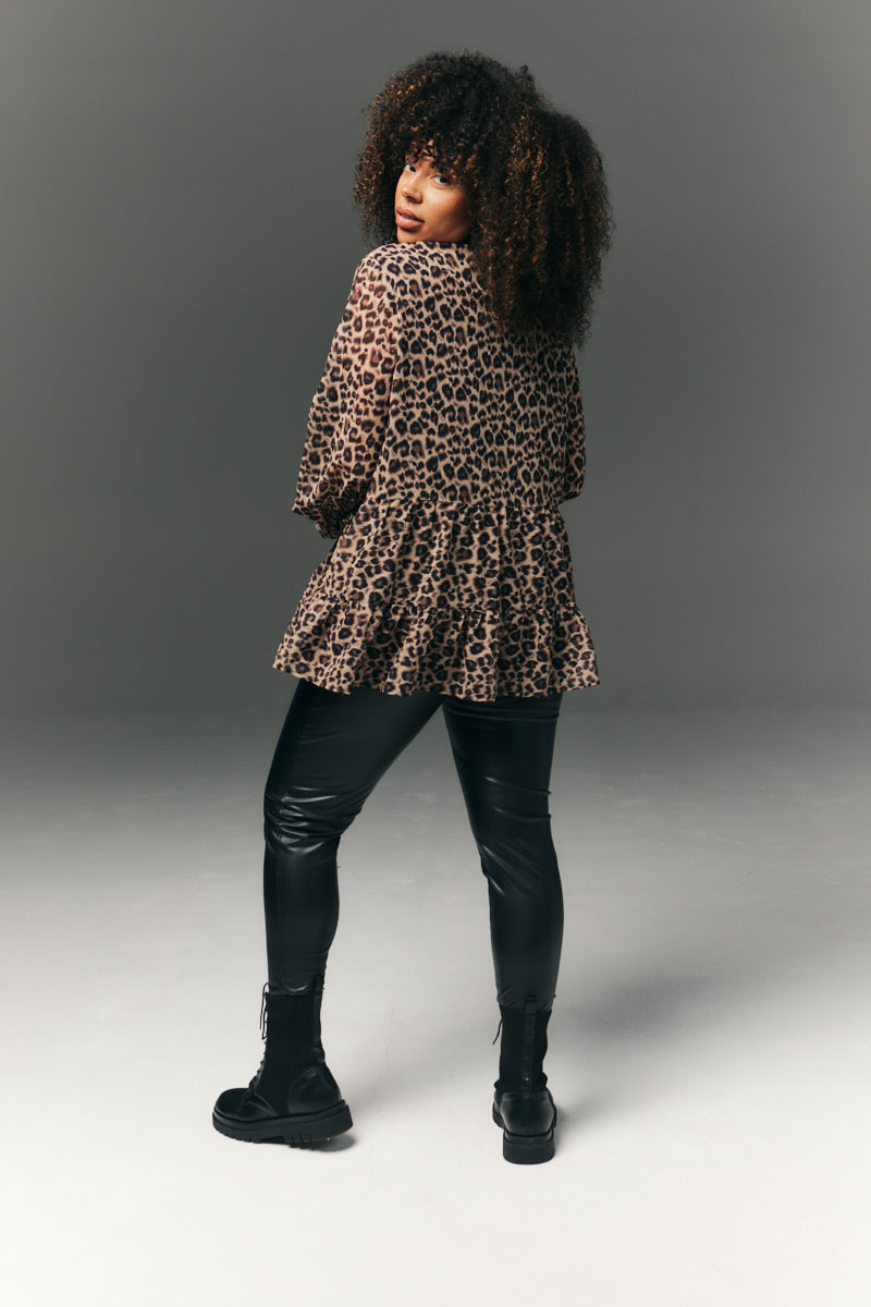 Pussybow Tiered Animal Print Blouse
