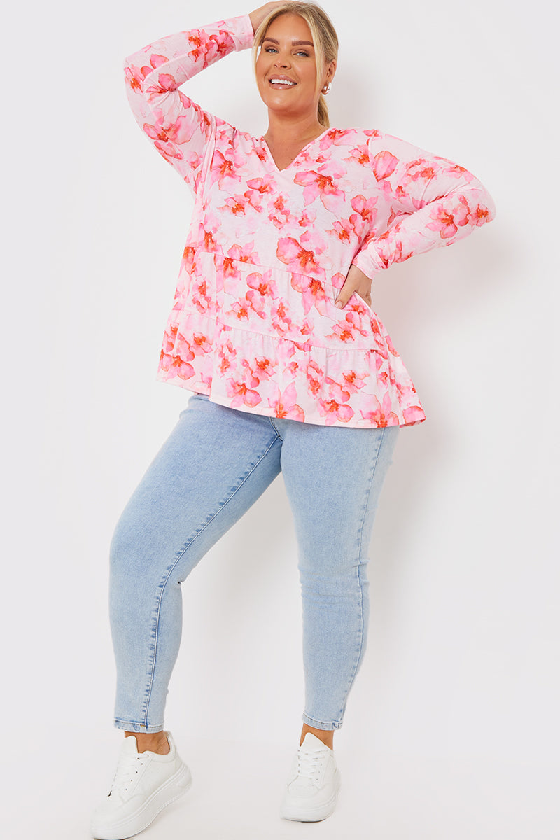 Floral V-Neck Long Sleeve Smock Top