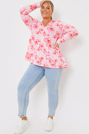 Floral V-Neck Long Sleeve Smock Top