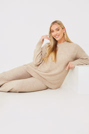 Recycled Contrast Knitted Ribbed Co Ord Wide Leg Trouser