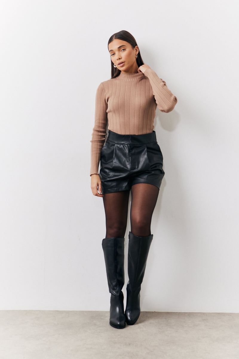 High Neck Variegated Rib Knit Bodysuit