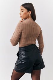 High Neck Variegated Rib Knit Bodysuit