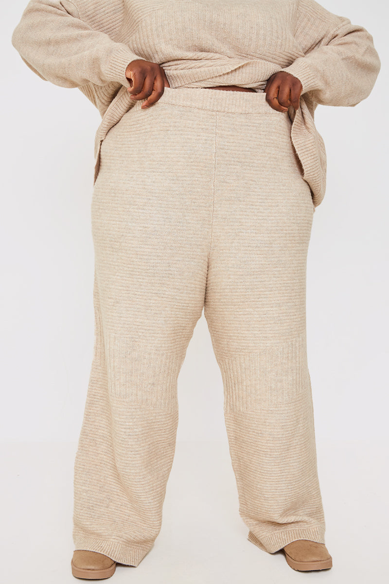 Recycled Contrast Knitted Ribbed Co Ord Wide Leg Trouser