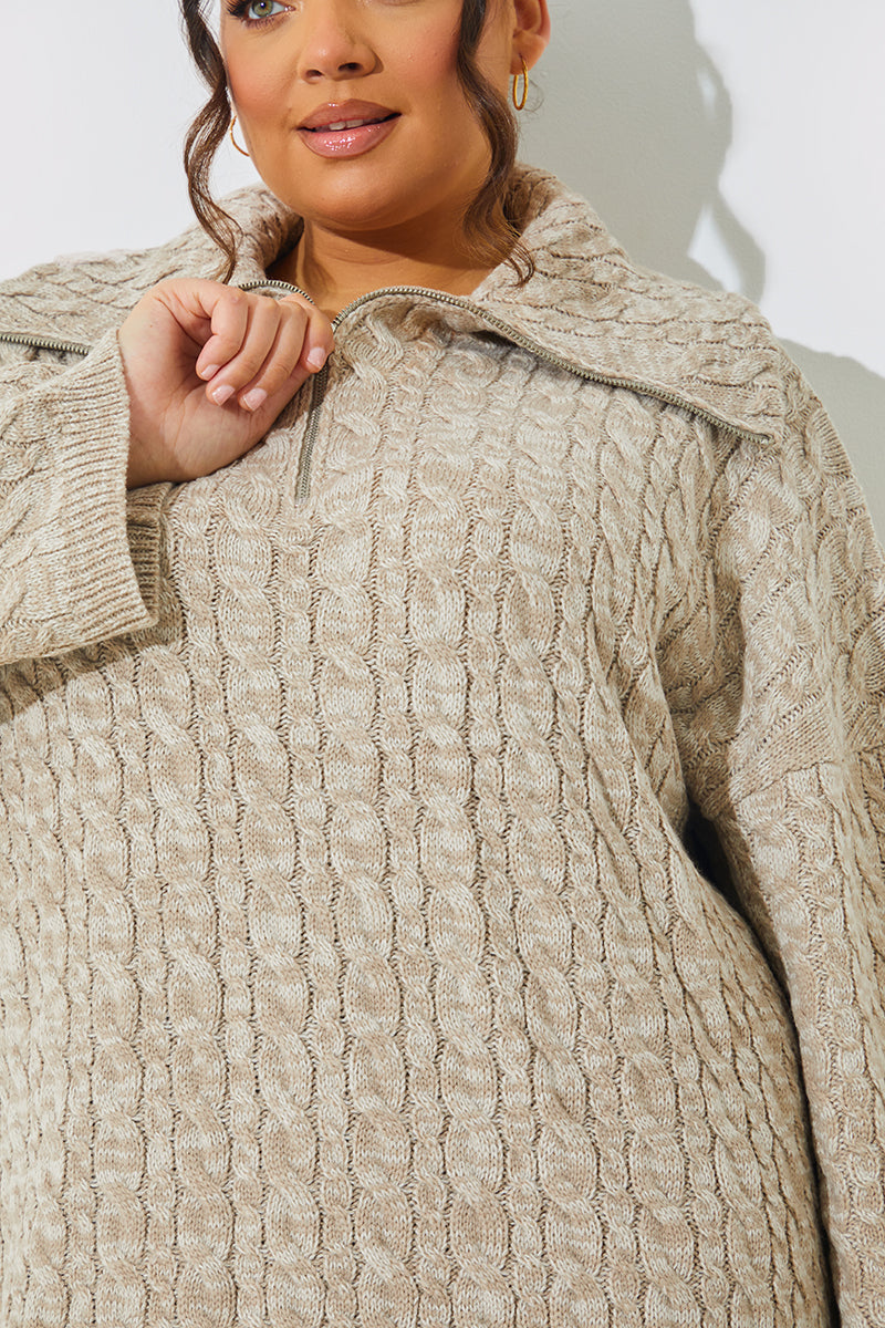 Zip Up Cable Knit Mini Dress