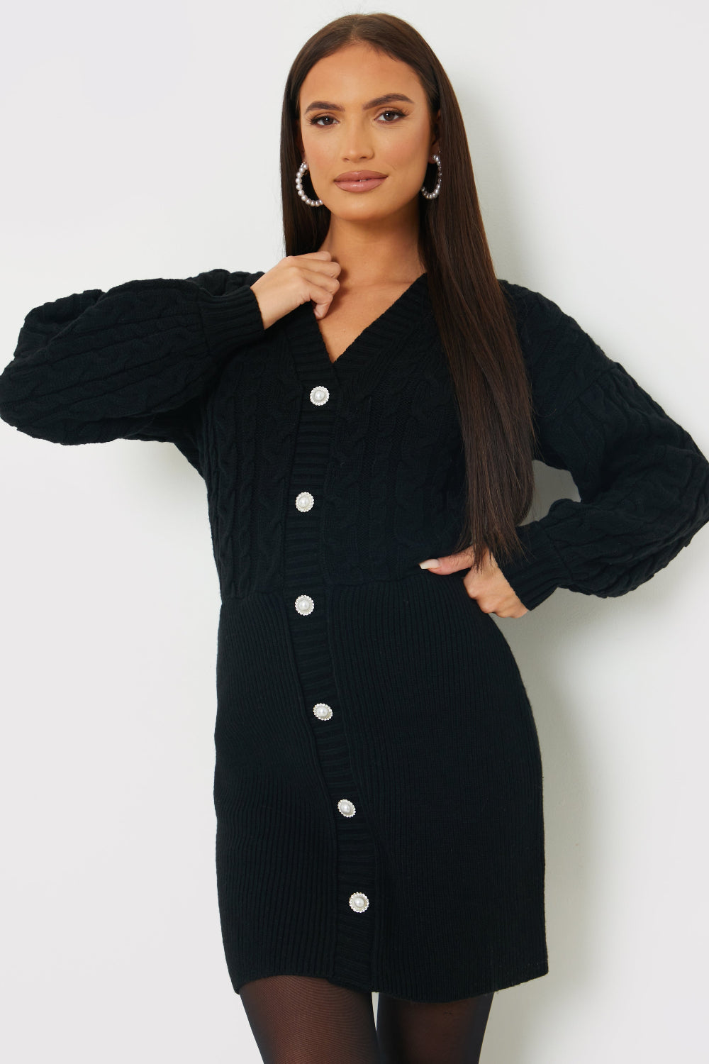 Button Up Knit Mini Dress