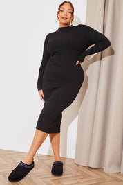 High Neck Variegated Rib Midi Dress