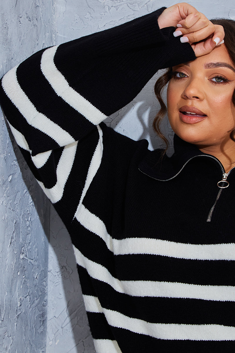 Stripe Knit Half Zip Jumper