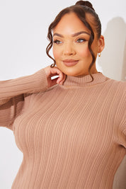 High Neck Variegated Rib Midi Dress