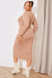 High Neck Variegated Rib Midi Dress