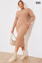 High Neck Variegated Rib Midi Dress