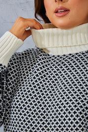 Monochrome Roll Neck Oversized Knit Jumper