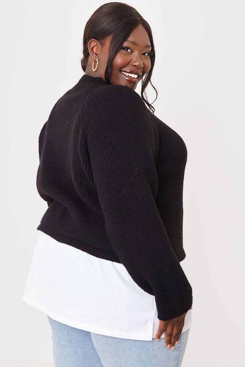 High Neck Shirt Contrast Jumper