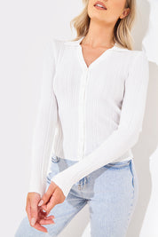 Ribbed CollaFitted Cardigan