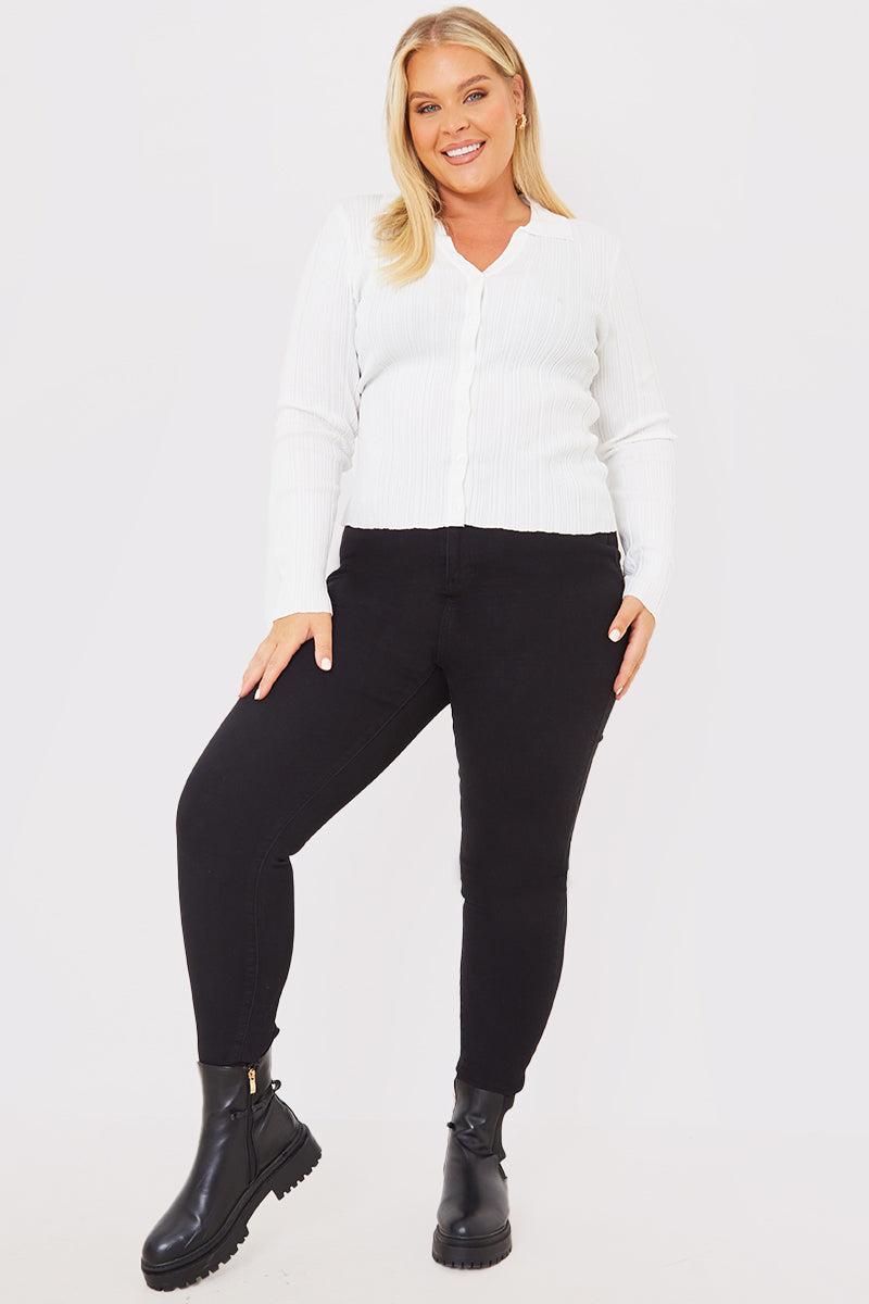 Ribbed CollaFitted Cardigan