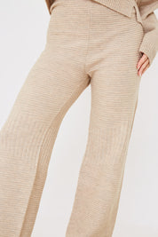 Recycled Contrast Knitted Ribbed Co Ord Wide Leg Trouser