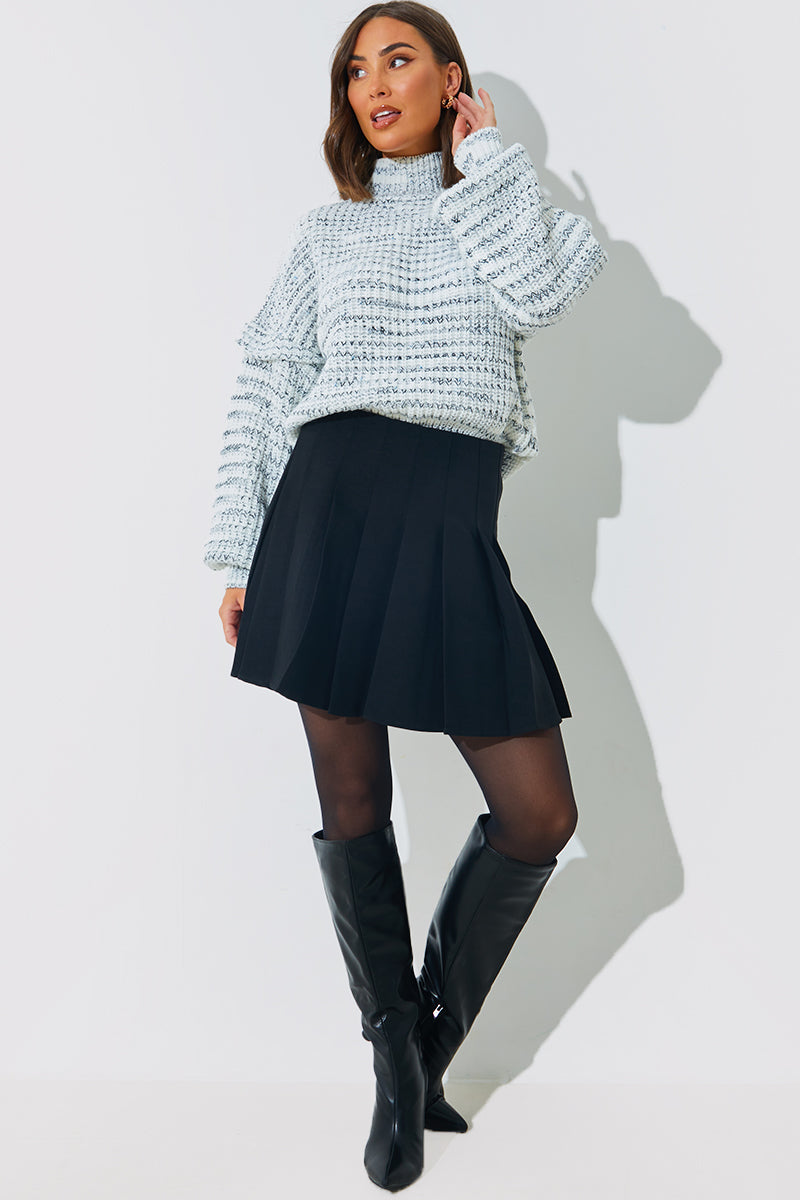 High Neck Frill Sleeve Marl Jumper