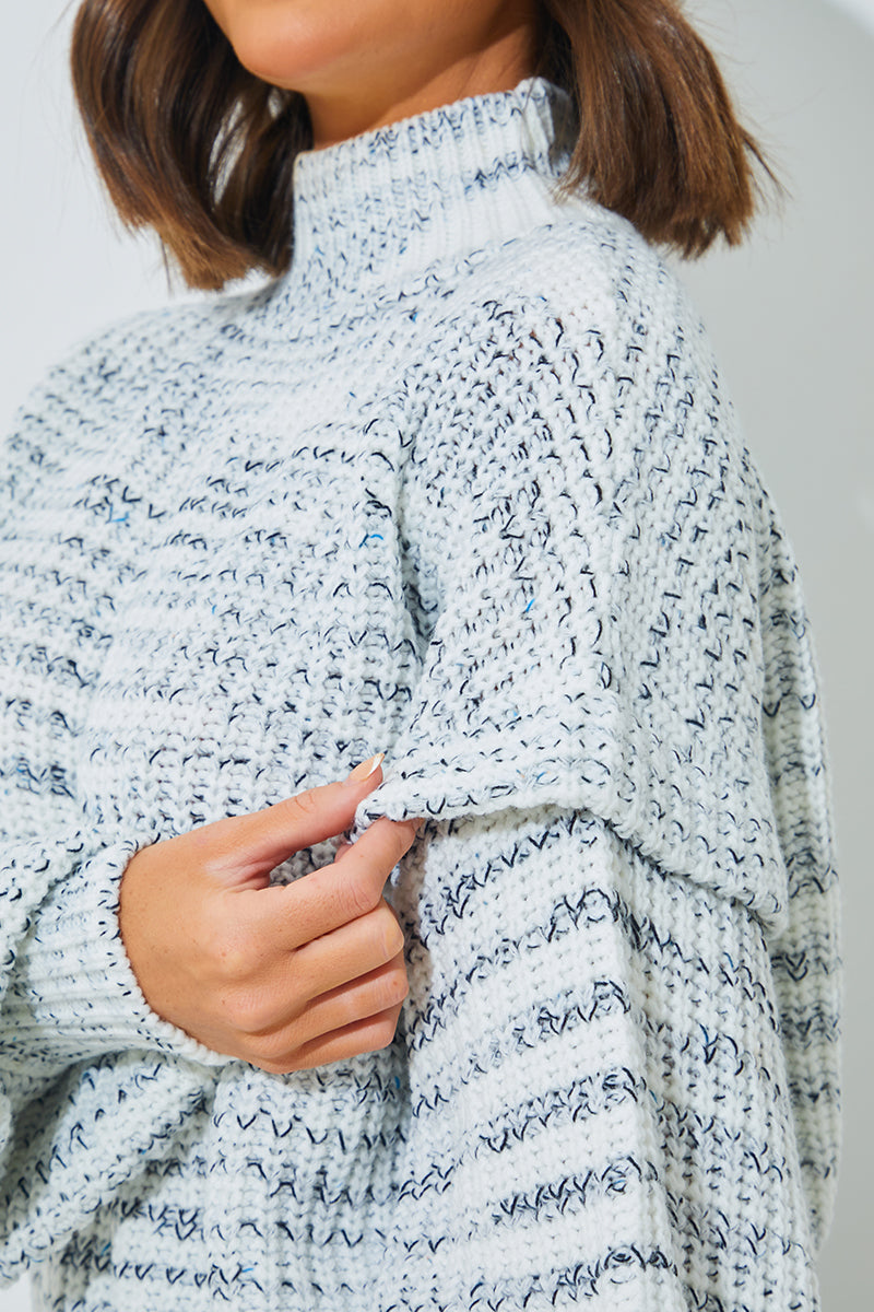 High Neck Frill Sleeve Marl Jumper