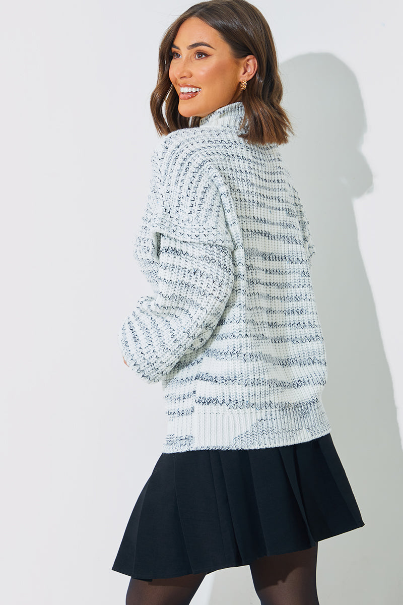 High Neck Frill Sleeve Marl Jumper