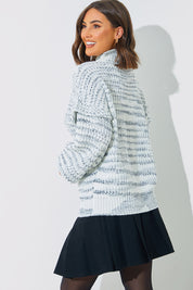 High Neck Frill Sleeve Marl Jumper