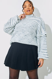 High Neck Frill Sleeve Marl Jumper