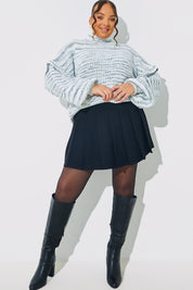 High Neck Frill Sleeve Marl Jumper